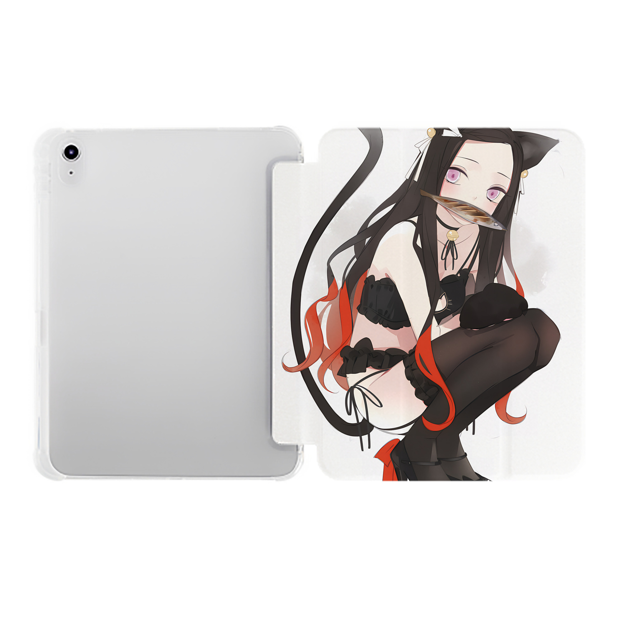 （画像用） 鬼滅の刃（きめつのやいば）竈門 禰󠄀豆子／かまど ねずこ Kamado Nezuko IPad ケース ペン収納付き 三つ折りスタンド PUレザー×シリコン 対応機種9.5/10.5/10.9インチ